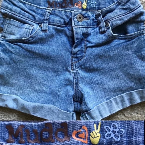 MUDD Vintage Y2K Cuffed Cutoff Style Denim JEAN SHORTS Girls Size 12 - Picture 7 of 8